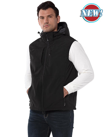 Men's Weatherproof Softshell Hooded Gilet Outerwear Vest with 7 Pockets - 33,000ft